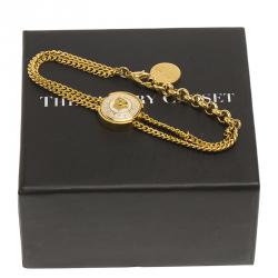 Versace Icon Medusa White Enamel Gold Tone Bracelet 