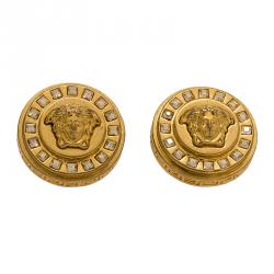 Versace Icon Medusa Crystal Studded Gold Tone Stud Earrings