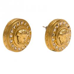 Versace Icon Medusa Crystal Studded Gold Tone Stud Earrings