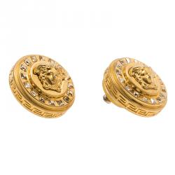 Versace Icon Medusa Crystal Studded Gold Tone Stud Earrings