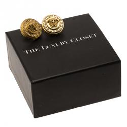 Versace Icon Medusa Crystal Studded Gold Tone Stud Earrings