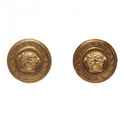 Versace Medusa Medallion Gold Tone Clip-on Stud Earrings