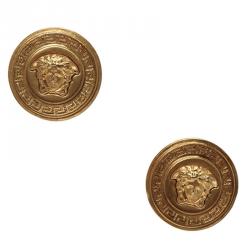 Versace Medusa Medallion Gold Tone Clip-on Stud Earrings