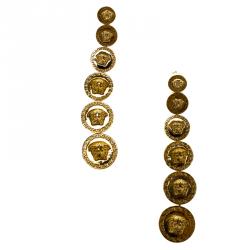 Pre Owned Versace Medusa Gold Tone Drop Earrings