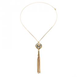 Pre Owned Versace Medusa Tassel Two Tone Pendant Necklace