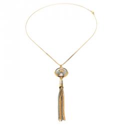 Pre Owned Versace Medusa Tassel Two Tone Pendant Necklace
