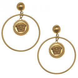 Versace Medusa Gold Tone Hoop Earrings
