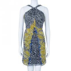 مملوكة مسبقًا فستان وشاح فيرساتشي بحمالة عنق طبع فهد M