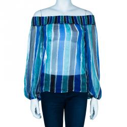Pre Owned Versace Striped Printed Off-Shoulder Top S