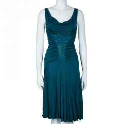 Pre Owned Versace Collection Teal Embellished Jersey Dress S
