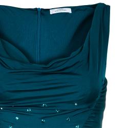 Pre Owned Versace Collection Teal Embellished Jersey Dress S
