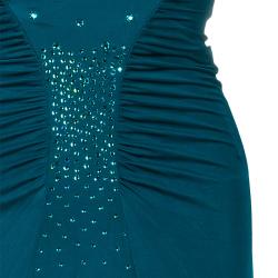 Pre Owned Versace Collection Teal Embellished Jersey Dress S