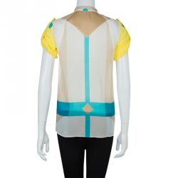Pre Owned Versace Multicolor Print Sleeve Tab Detail Silk Blouse S