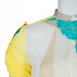 Pre Owned Versace Multicolor Print Sleeve Tab Detail Silk Blouse S