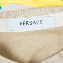Pre Owned Versace Multicolor Print Sleeve Tab Detail Silk Blouse S