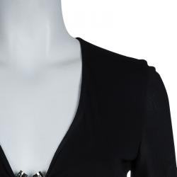 مملوكة مسبقًا فستان فيرساتشي أسود بطيات وأكمام طويلة S