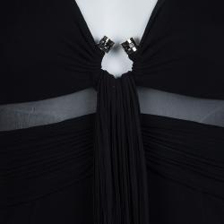 مملوكة مسبقًا فستان فيرساتشي أسود بطيات وأكمام طويلة S