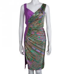 مملوكة مسبقًا Versace Collection Multicolor Knit Ruched Sleeveless Dress S