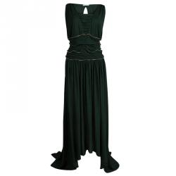 Versace Collection Green Ruched Zip Detailed Sleeveless Gown XL