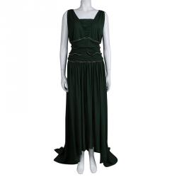 Versace Collection Green Ruched Zip Detailed Sleeveless Gown XL