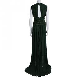 Versace Collection Green Ruched Zip Detailed Sleeveless Gown XL