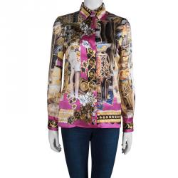 Pre Owned Versace Multicolor Printed Silk Button Down Shirt S