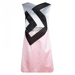 Pre Owned Versace Pink and White Colorblock Mesh Insert Sleeveless Cocktail Dress M