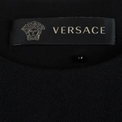 Pre Owned فستان فيرساتشي بكم طويل وحاشية واسعة أسود مزين بشريط أصفر ماكسي M