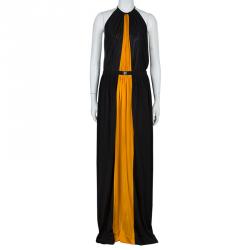 Pre Owned Versace Collection Colorblock Halterneck Belted Maxi Dress M