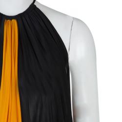 Pre Owned Versace Collection Colorblock Halterneck Belted Maxi Dress M
