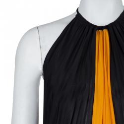 Pre Owned Versace Collection Colorblock Halterneck Belted Maxi Dress M