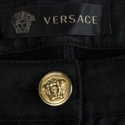 Versace Black Knit Denim Panel Detail Skinny Jeans M