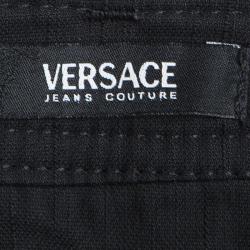 Pre Owned Versace Black Zip Detail Denim Mini Skirt S