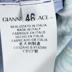 مملوكة مسبقًا فستان فيرساتشي أزرق مطبوع بأكمام طويلة L