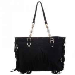 مملوكة مسبقًا Versace Black Suede Fringe Tote