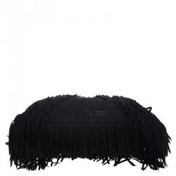 مملوكة مسبقًا Versace Black Suede Fringe Tote