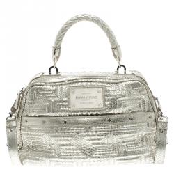 Versace Metallic Silver Python Satchel