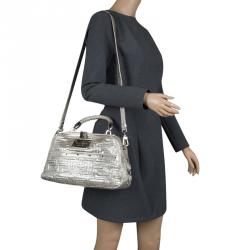 Versace Metallic Silver Python Satchel