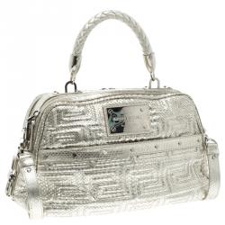 Versace Metallic Silver Python Satchel