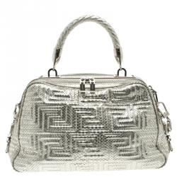 Versace Metallic Silver Python Satchel