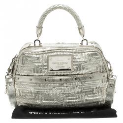 Versace Metallic Silver Python Satchel