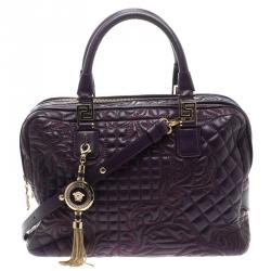 Pre Owned Versace Purple Leather Demetra Vanitas Top Handle Bag