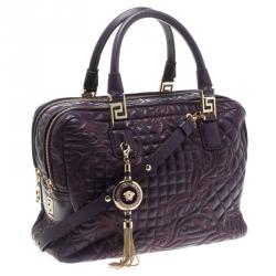 Pre Owned Versace Purple Leather Demetra Vanitas Top Handle Bag