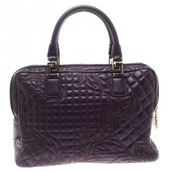 Pre Owned Versace Purple Leather Demetra Vanitas Top Handle Bag