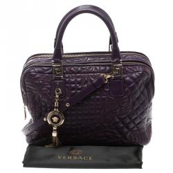 Pre Owned Versace Purple Leather Demetra Vanitas Top Handle Bag