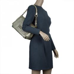 Versace Gold Embossed Leather Flap Shoulder Bag