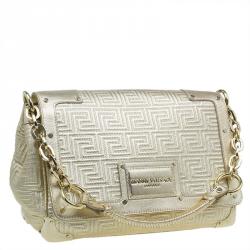 Versace Gold Embossed Leather Flap Shoulder Bag