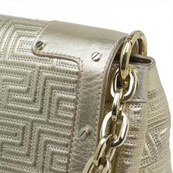 Versace Gold Embossed Leather Flap Shoulder Bag