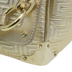 Versace Gold Embossed Leather Flap Shoulder Bag