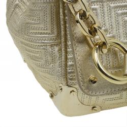 Versace Gold Embossed Leather Flap Shoulder Bag